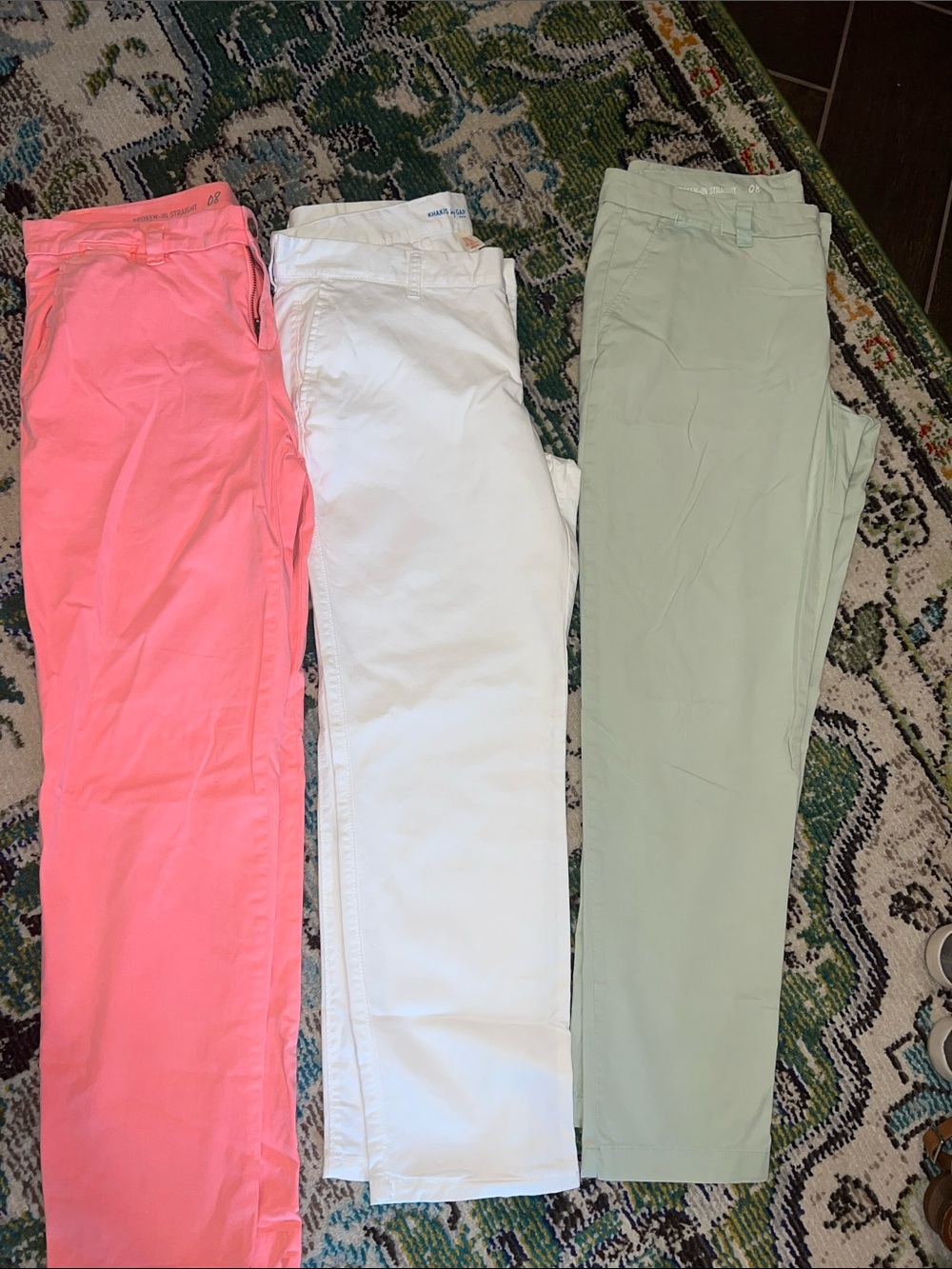 GAP Ankle Pants Trio in Pink, White & Light Green